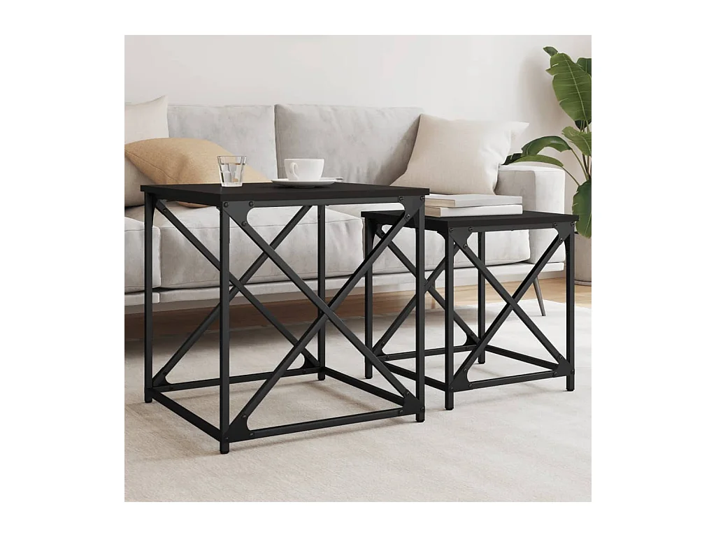 Tables basses gigognes 2 pcs noir bois d'ingénierie GHR93998