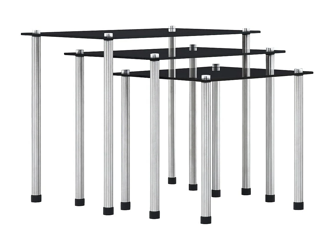 Tables gigognes 3 pcs Noir Verre trempé GHR91683