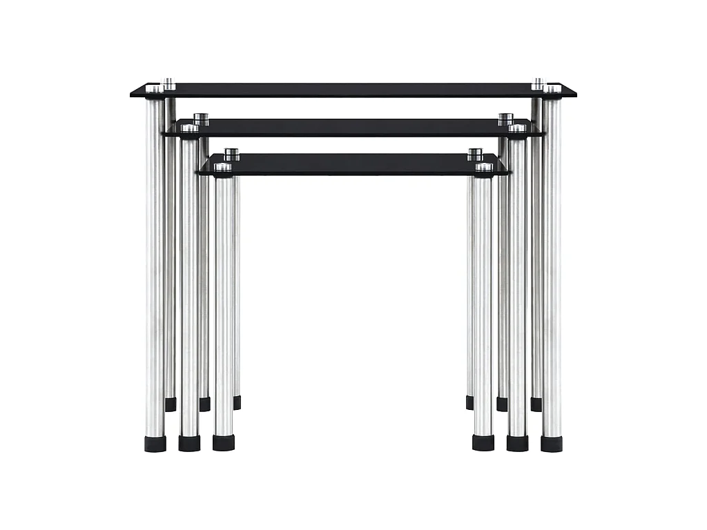 Mesas apilables 3 unidades vidrio templado negro ES874269