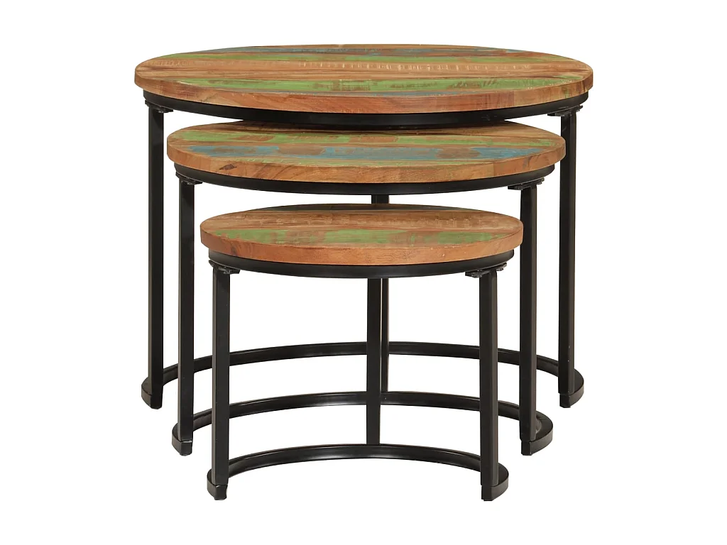 Mesas apilables 3 piezas madera maciza reciclada ES278437