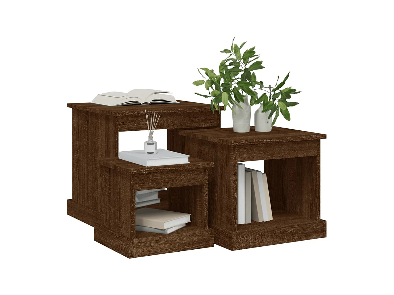 Mesas de centro 3 pcs derivados de madeira carvalho castanho PT127532