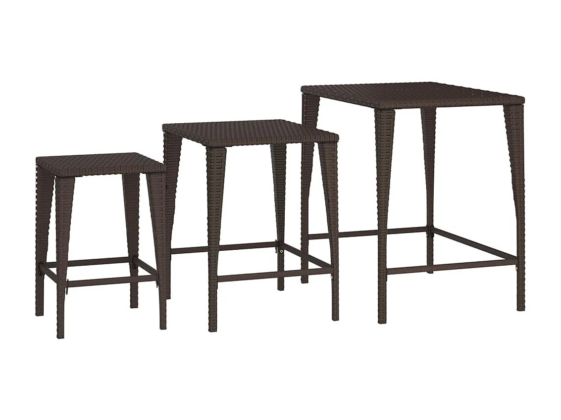 Tables gigognes 3 pcs marron résine tressée GHR61170