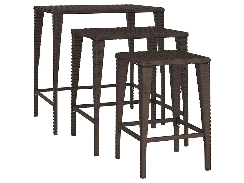 Tables gigognes 3 pcs marron résine tressée GHR61170