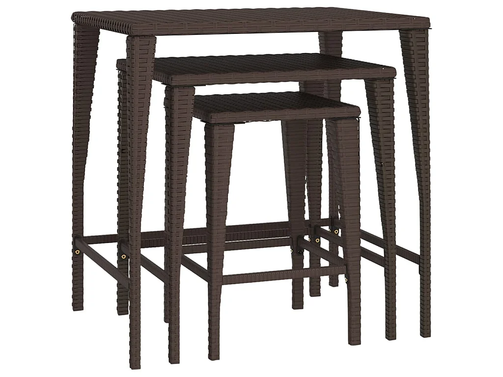 Tables gigognes 3 pcs marron résine tressée GHR61170