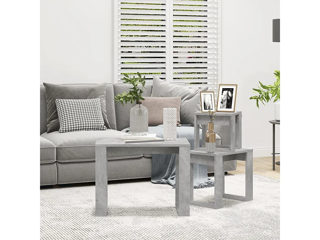 Mesas apilables 3 piezas madera contrachapada gris hormigón ES415261