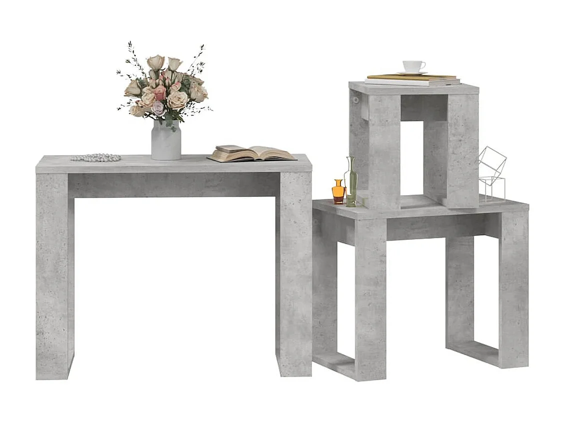 Mesas apilables 3 piezas madera contrachapada gris hormigón ES415261