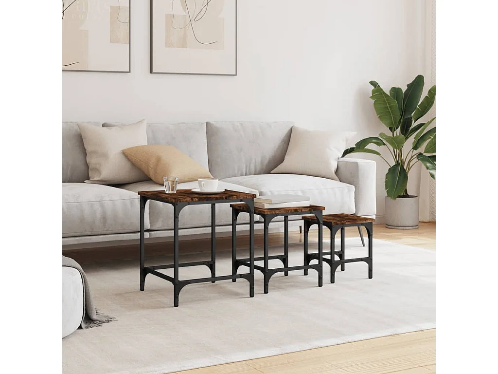 Tables basses gigognes 3 pcs chêne fumé bois d'ingénierie GHR45031