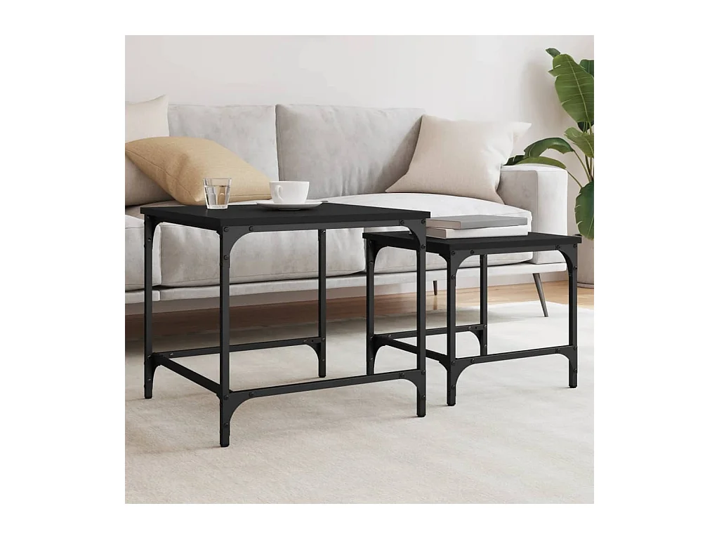 Tables basses gigognes 2 pcs noir bois d'ingénierie GHR93497