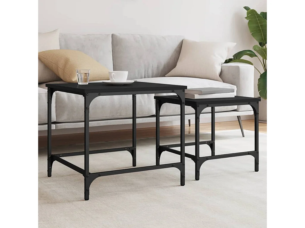 Tables basses gigognes 2 pcs noir bois d'ingénierie GHR93497