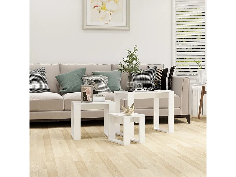 Tables gigognes 3 pcs Blanc brillant Bois d'ingénierie GHR52195