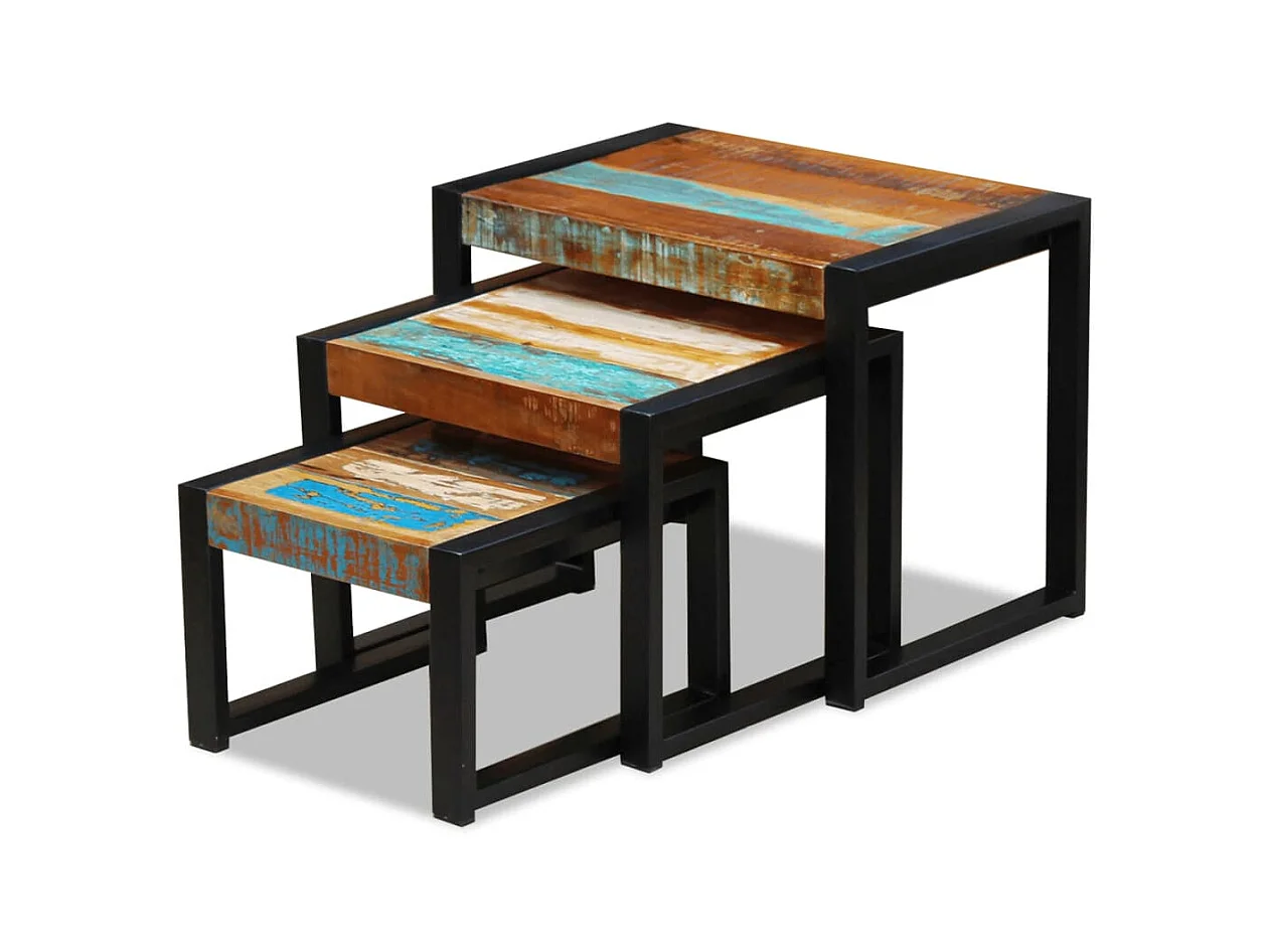 3-delige Tafeltjesset massief gerecycled hout NL43300