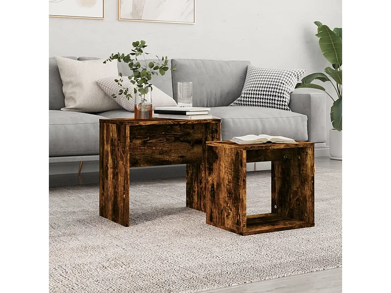 Tables basses gigognes 2 pcs chêne fumé bois d'ingénierie GHR34827