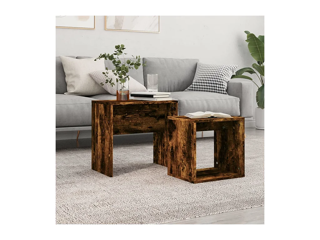 Tables basses gigognes 2 pcs chêne fumé bois d'ingénierie GHR34827