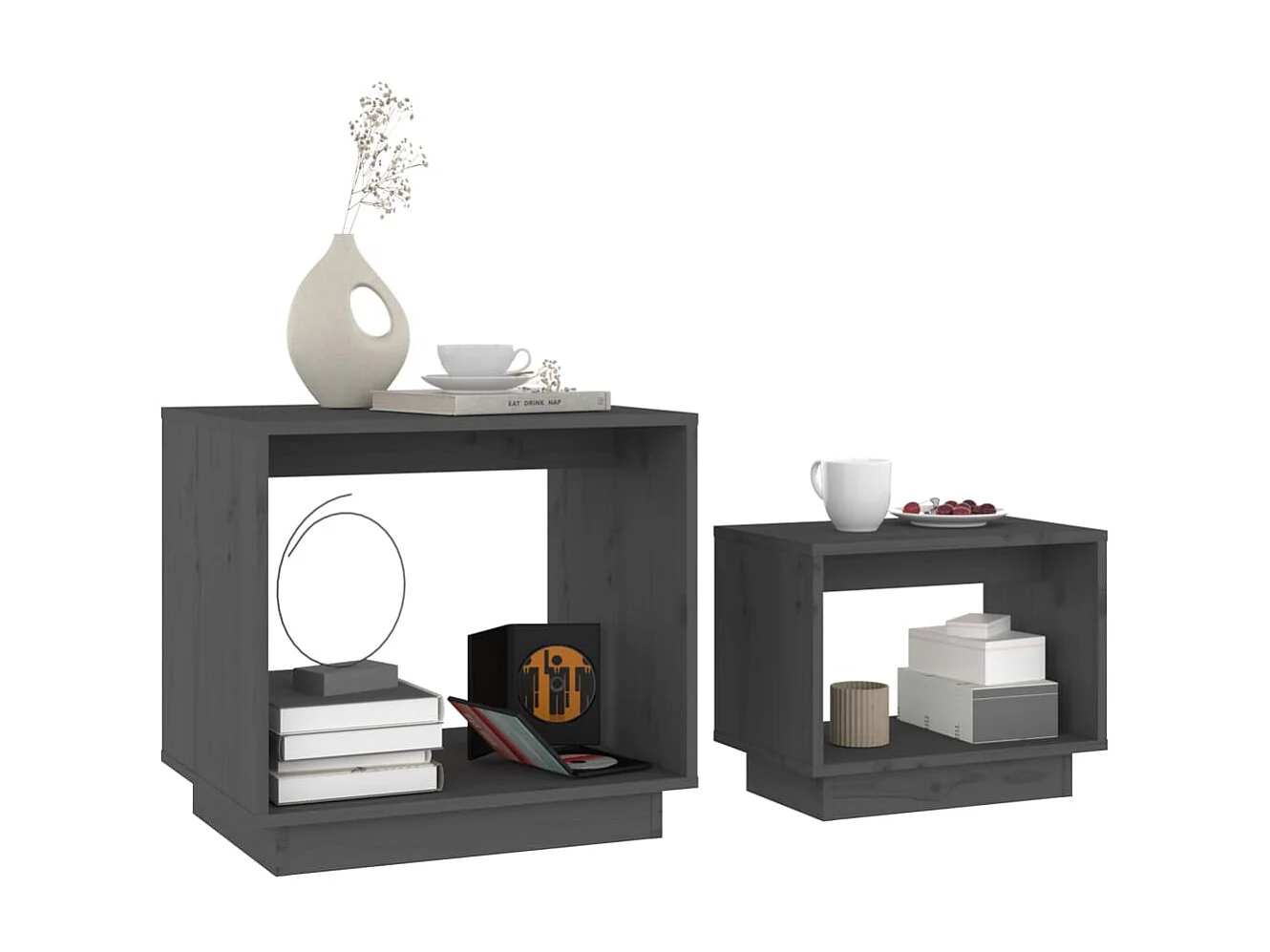 Tables basses gigognes 2 pcs Gris Bois de pin massif GHR57703