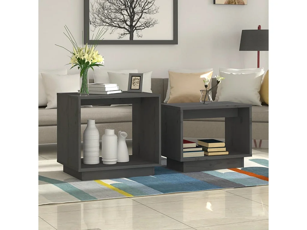 Tables basses gigognes 2 pcs Gris Bois de pin massif GHR57703