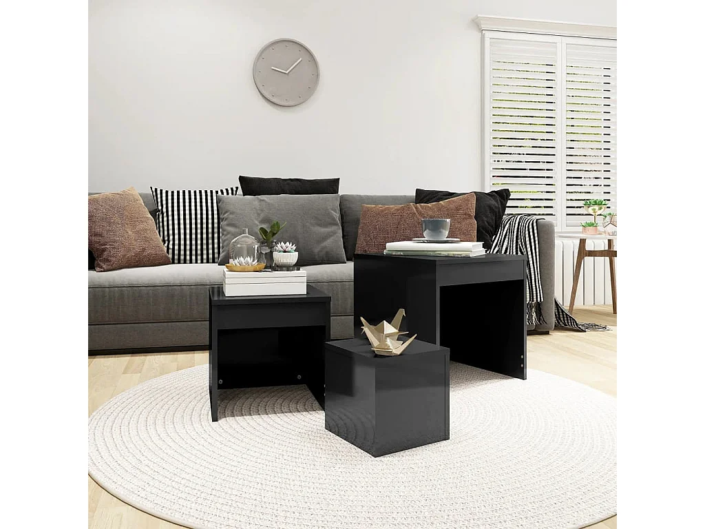 Tables gigognes 3 pcs Gris brillant Aggloméré GHR64331