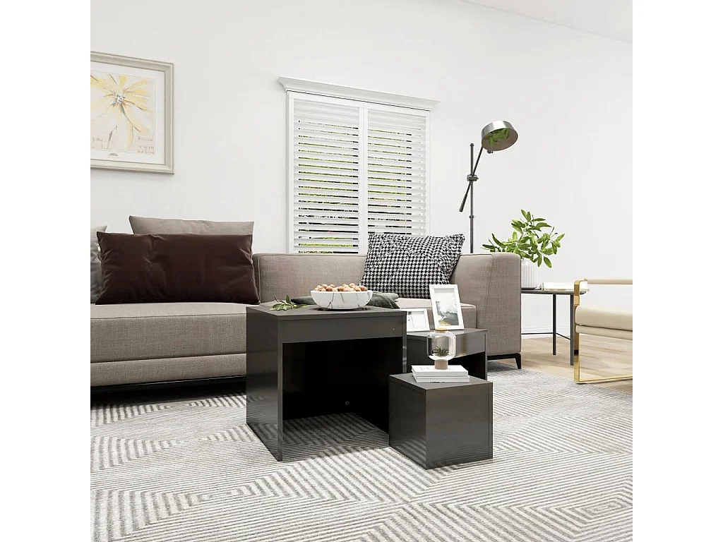 Tables gigognes 3 pcs Gris brillant Aggloméré GHR64331