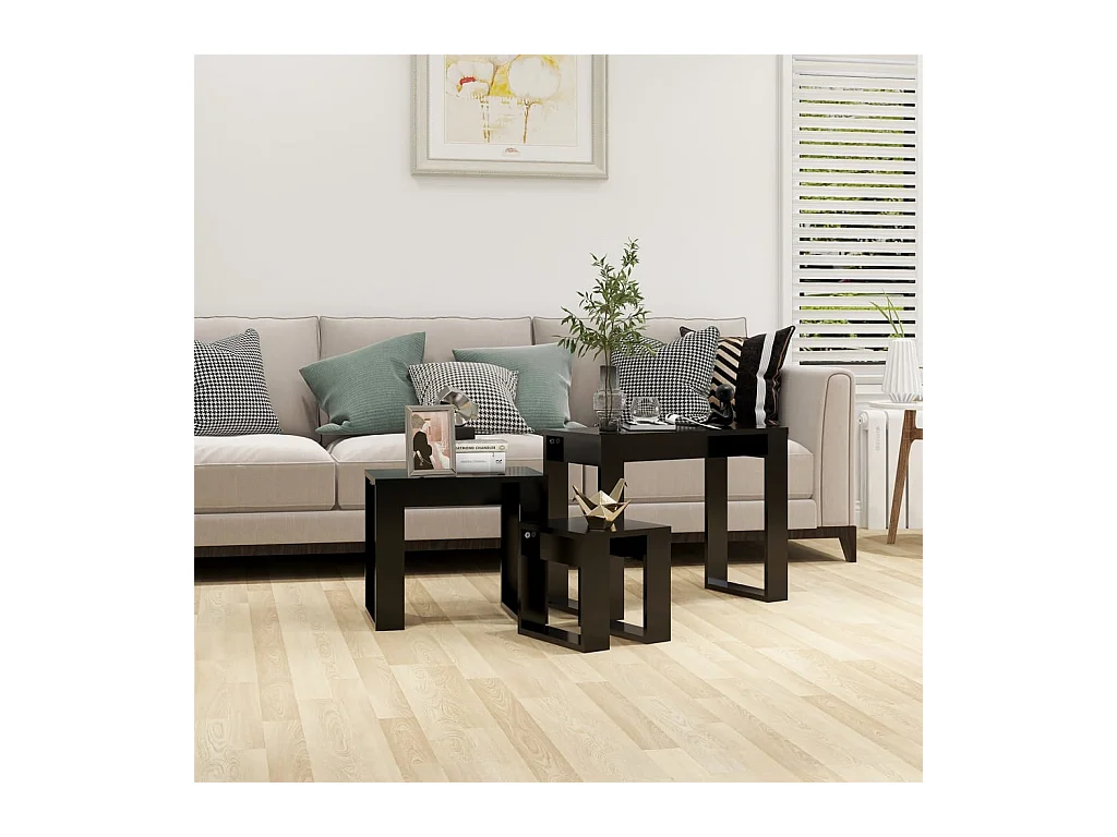 Tables gigognes 3 pcs Noir Bois d'ingénierie GHR21935