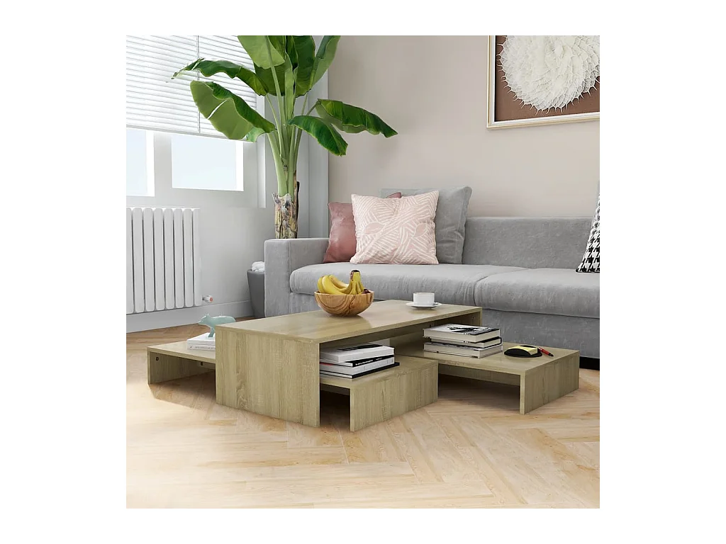 Set tables basses gigognes Chêne 100x100x26,5 cm Aggloméré GHR68621