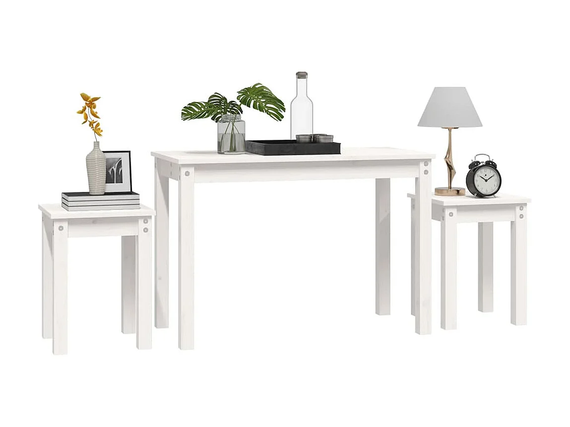 Tables gigognes 3 pcs Blanc Bois de pin massif GHR13653