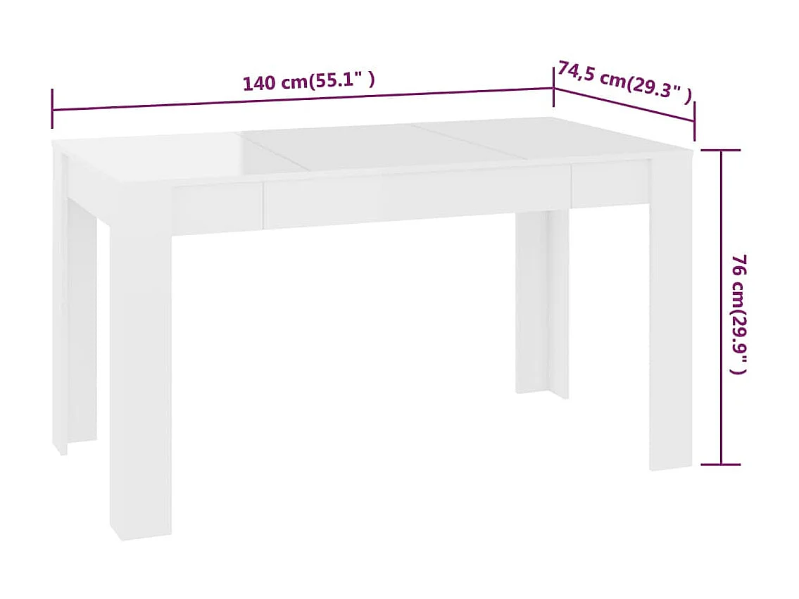Table à manger blanc brillant 140x74,5x76 cm bois d'ingénierie GHR15339