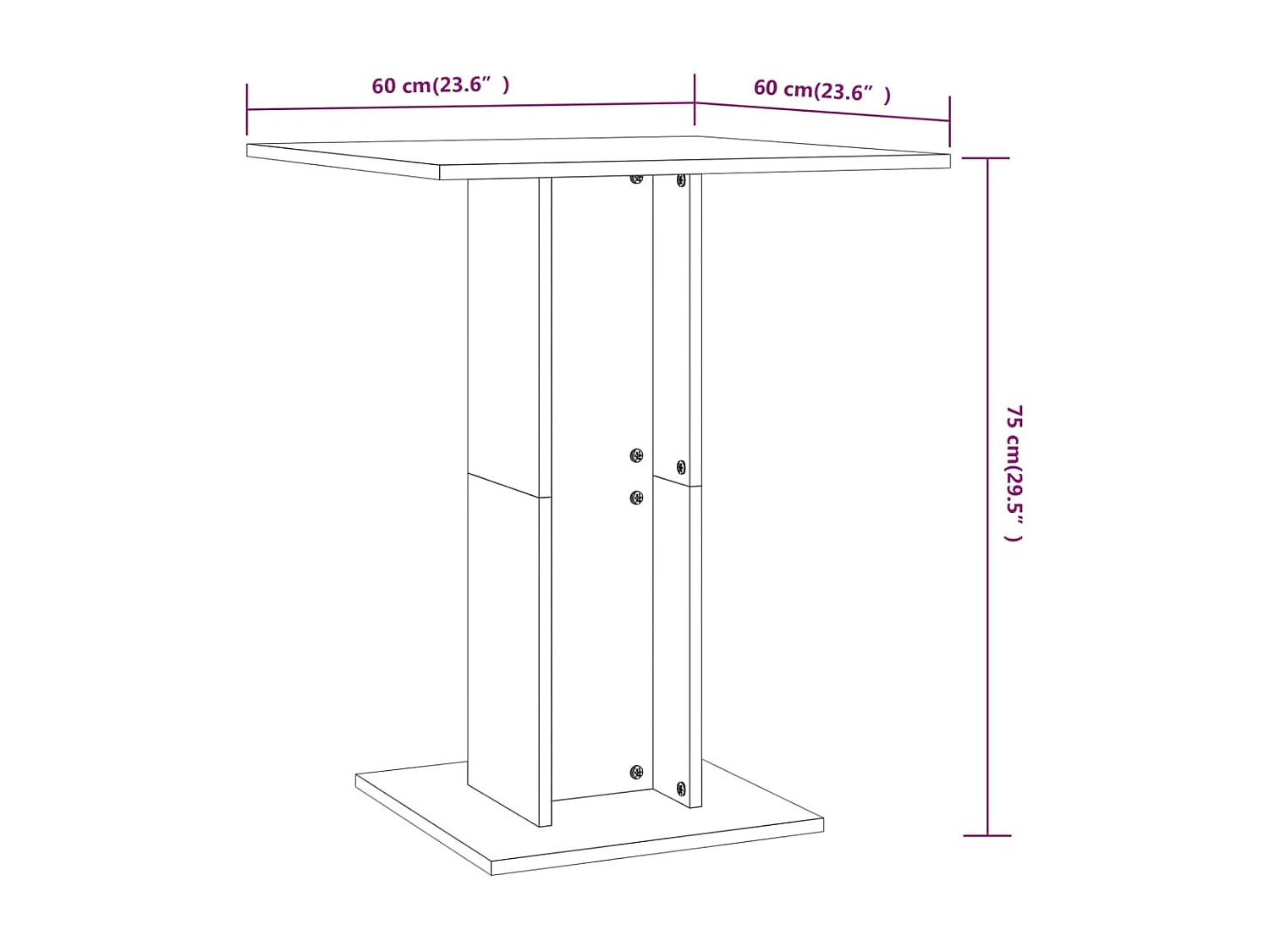 Bistrotafel 60x60x75 cm bewerkt hout hoogglans wit NL739703
