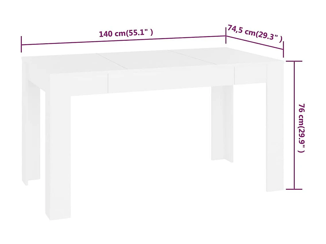 Mesa de comedor de madera contrachapada blanco 140x74,5x76 cm ES620303