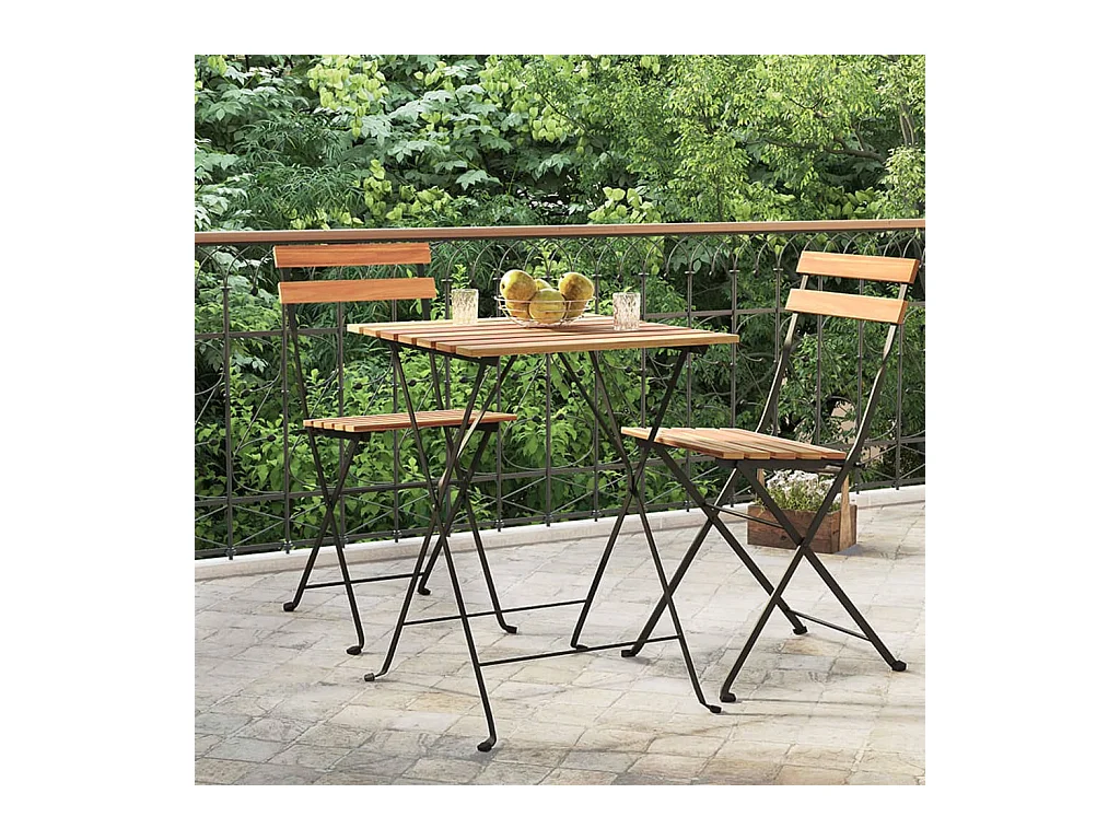 Table de bistro pliante 55x54x71cm Bois de teck solide et acier GHR65874