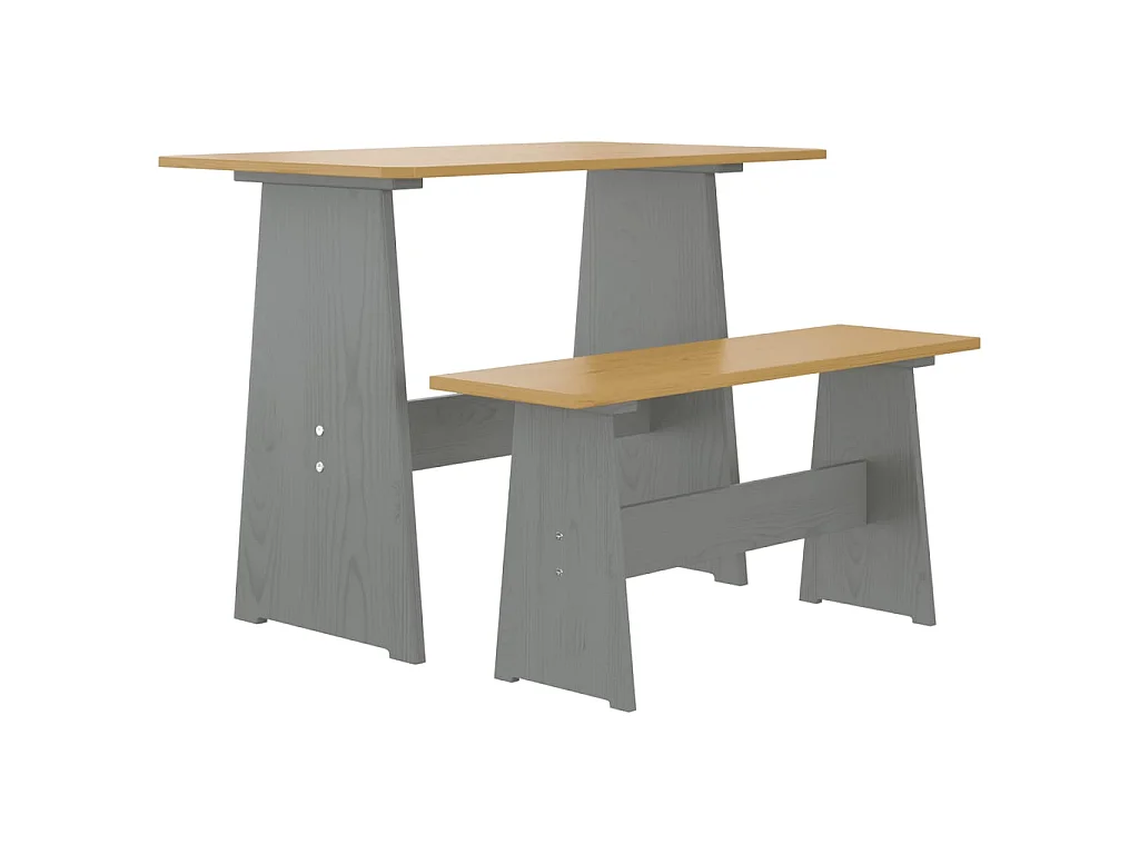Table à manger avec banc Marron miel et gris Bois de pin solide GHR90254