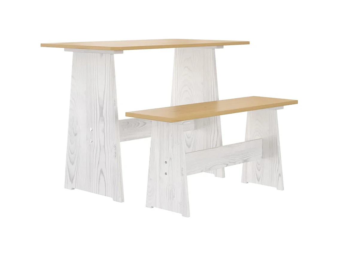 Mesa de comedor con banco REINE madera de pino marrón blanco ES392264
