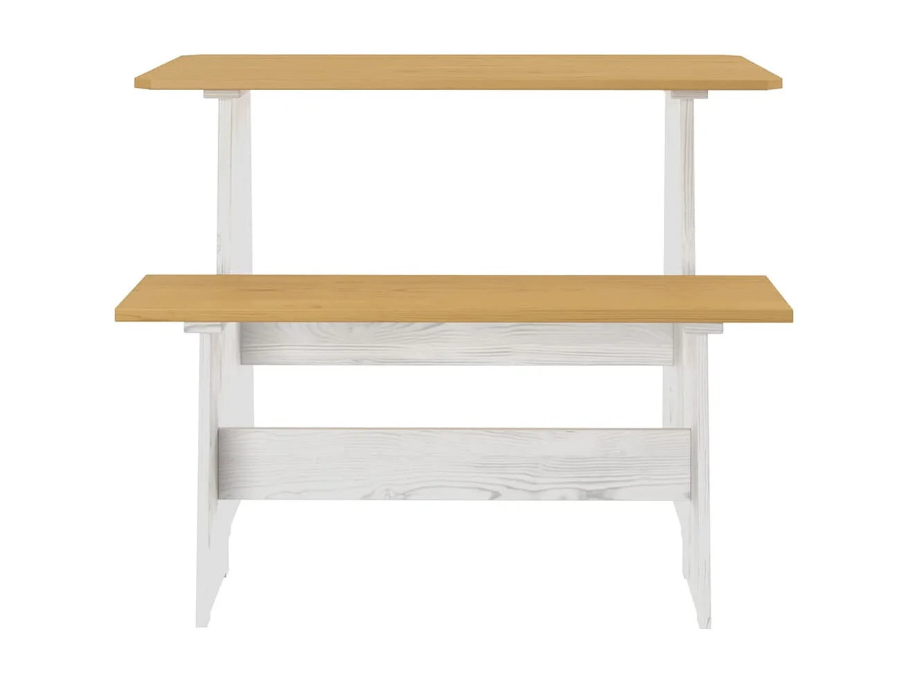 Mesa de jantar com banco REINE pinho maciço castanho mel/branco PT731907