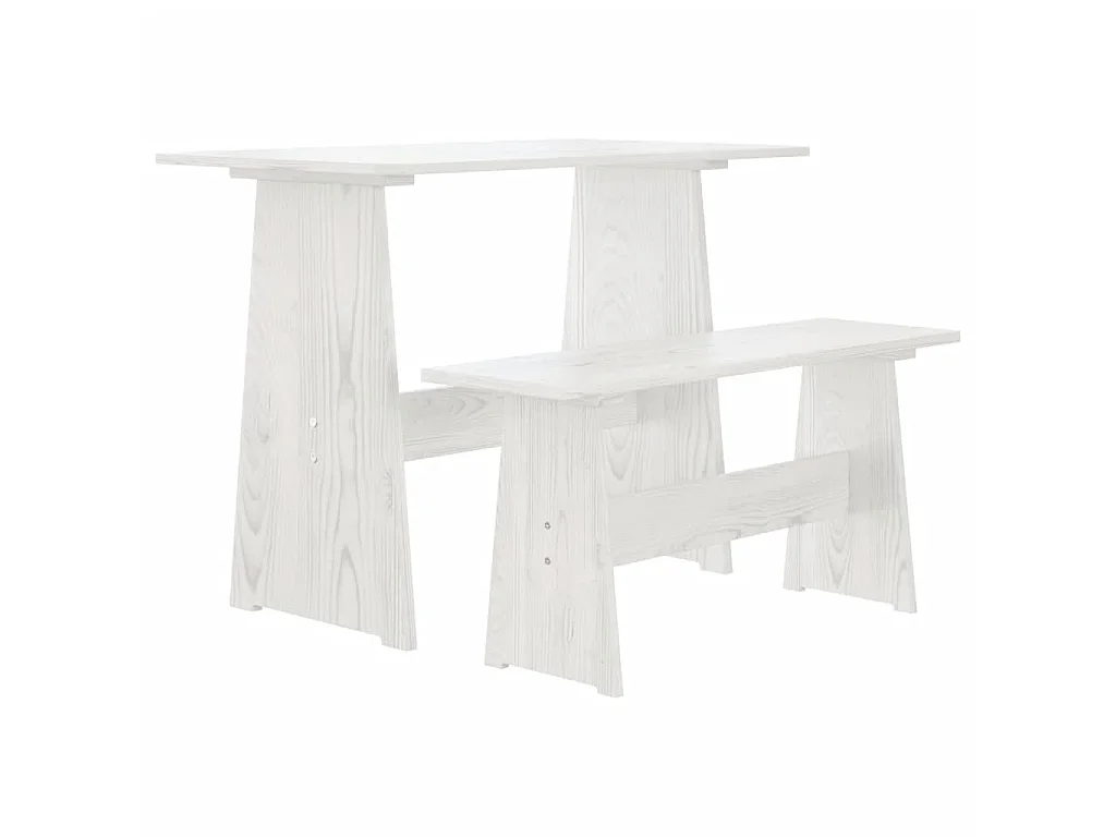 Mesa de jantar com banco REINE pinho maciço branco PT800662