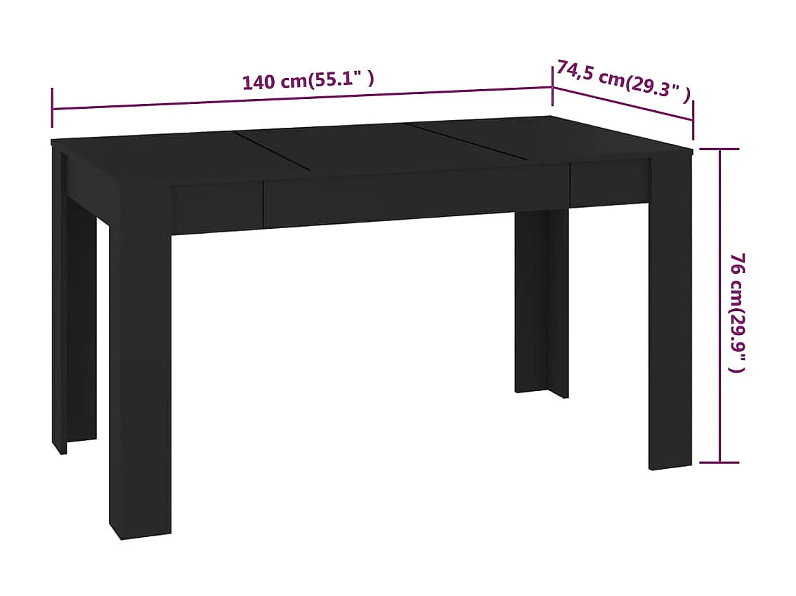 Table de salle à manger Noir 140x74,5x76 cm Aggloméré GHR31803