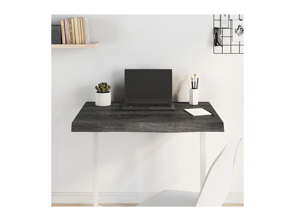 Dessus de table à manger gris foncé bois chêne massif traité GHR73588