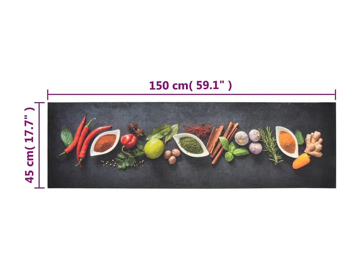 Tapis de cuisine lavable impression d'épices 45x150 cm velours QBH20310