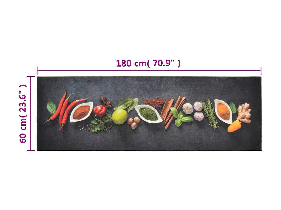 Tapis de cuisine lavable impression d'épices 60x180 cm velours QBH25484