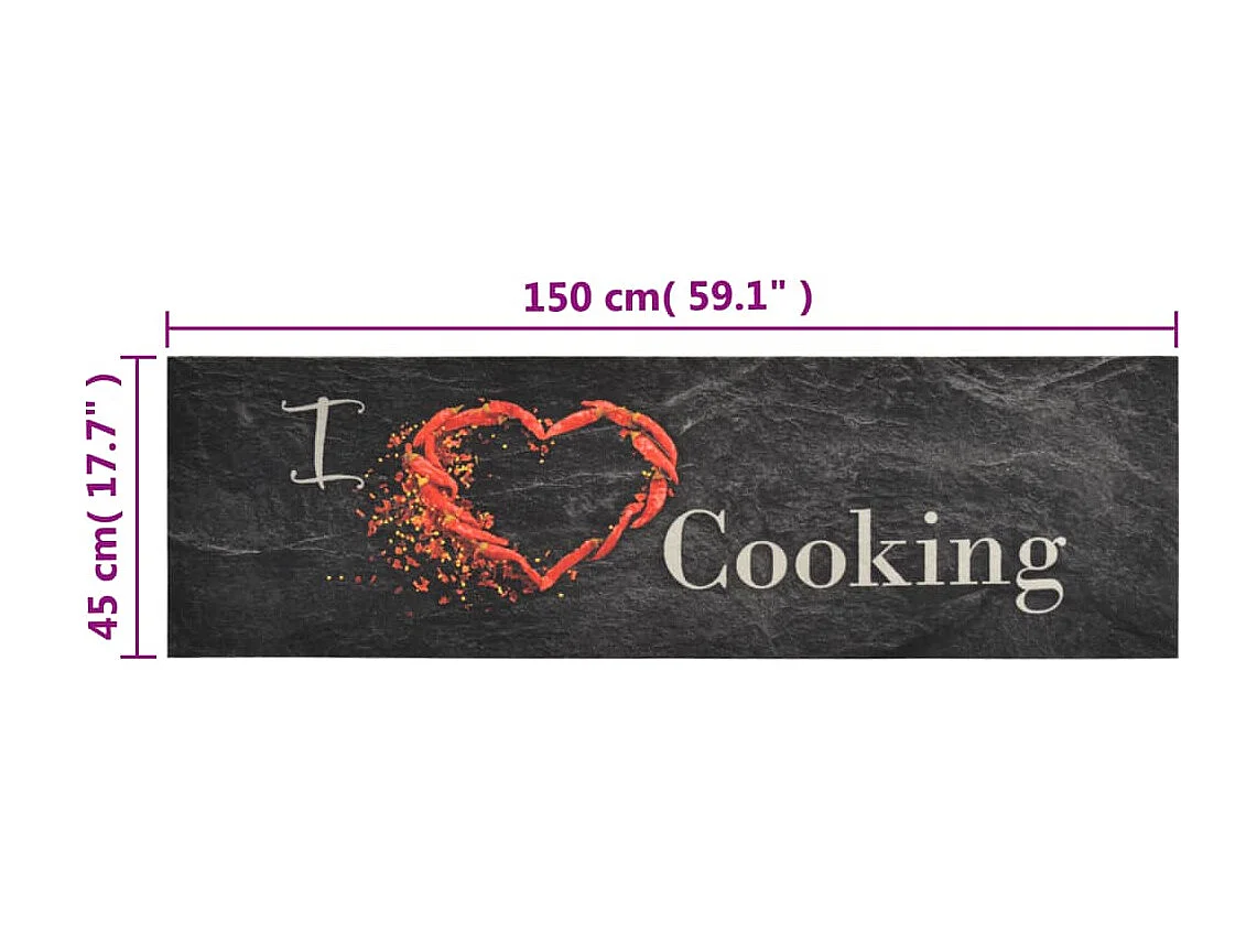 Tapete de cozinha lavável 45x150 cm veludo padrão cooking preto PT486926