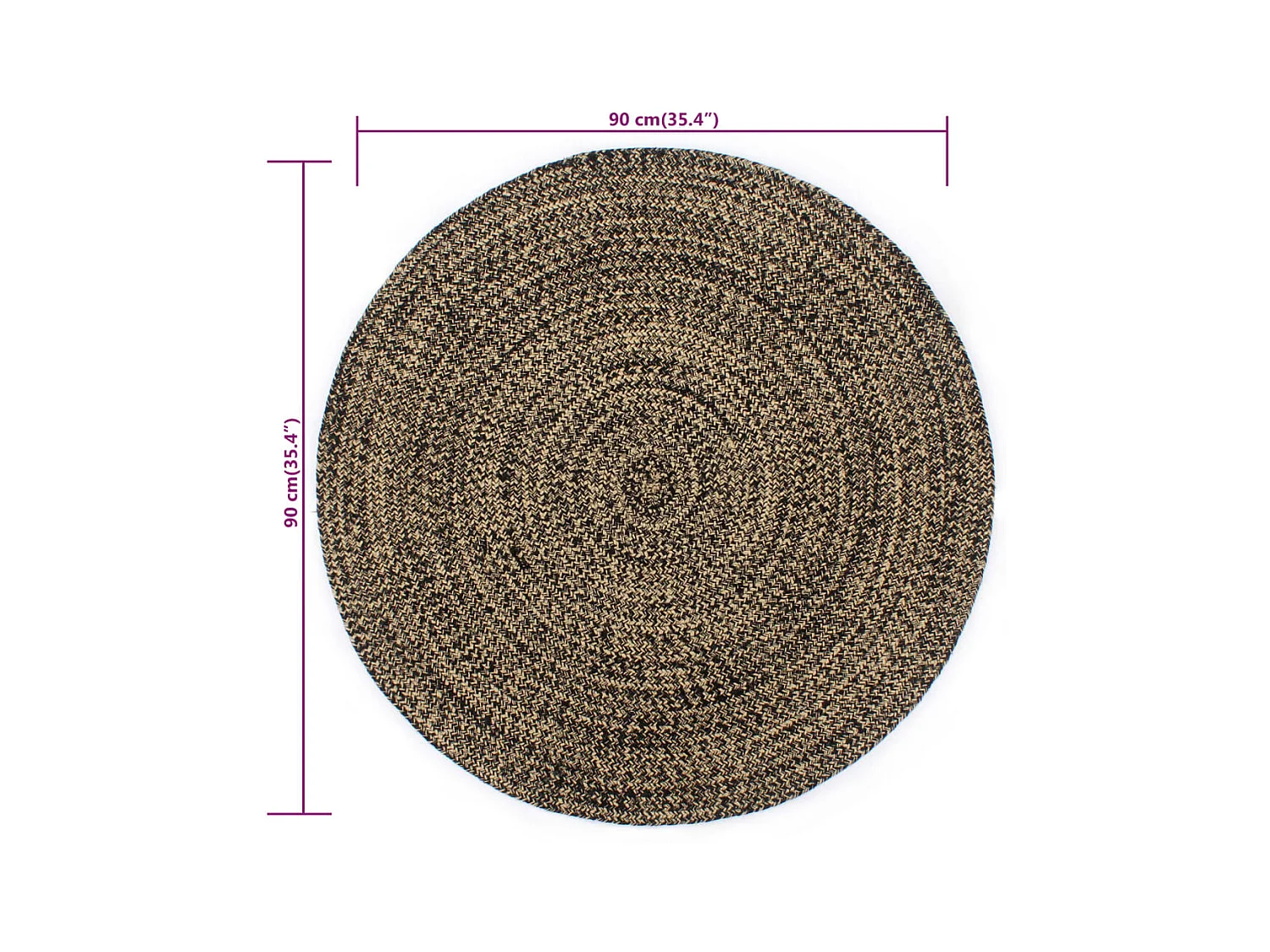 Tapis fait à la main Jute Noir et naturel 90 cm QBH99092