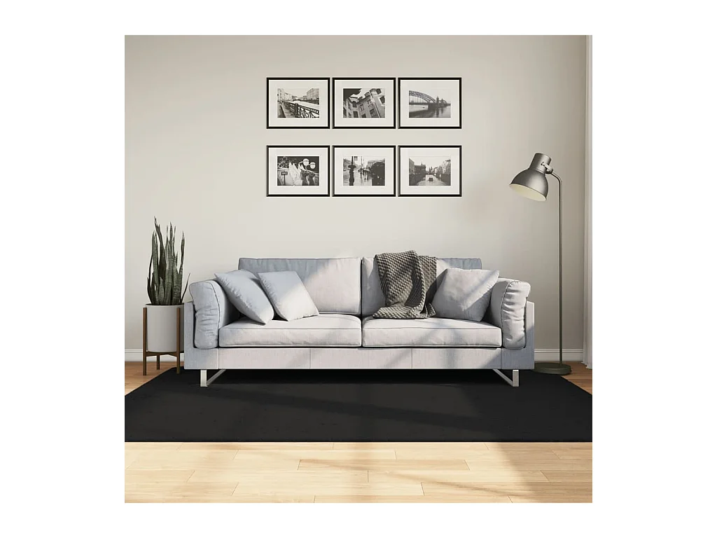 Tapis HUARTE à poils courts doux et lavable noir 140x200 cm QBH85216