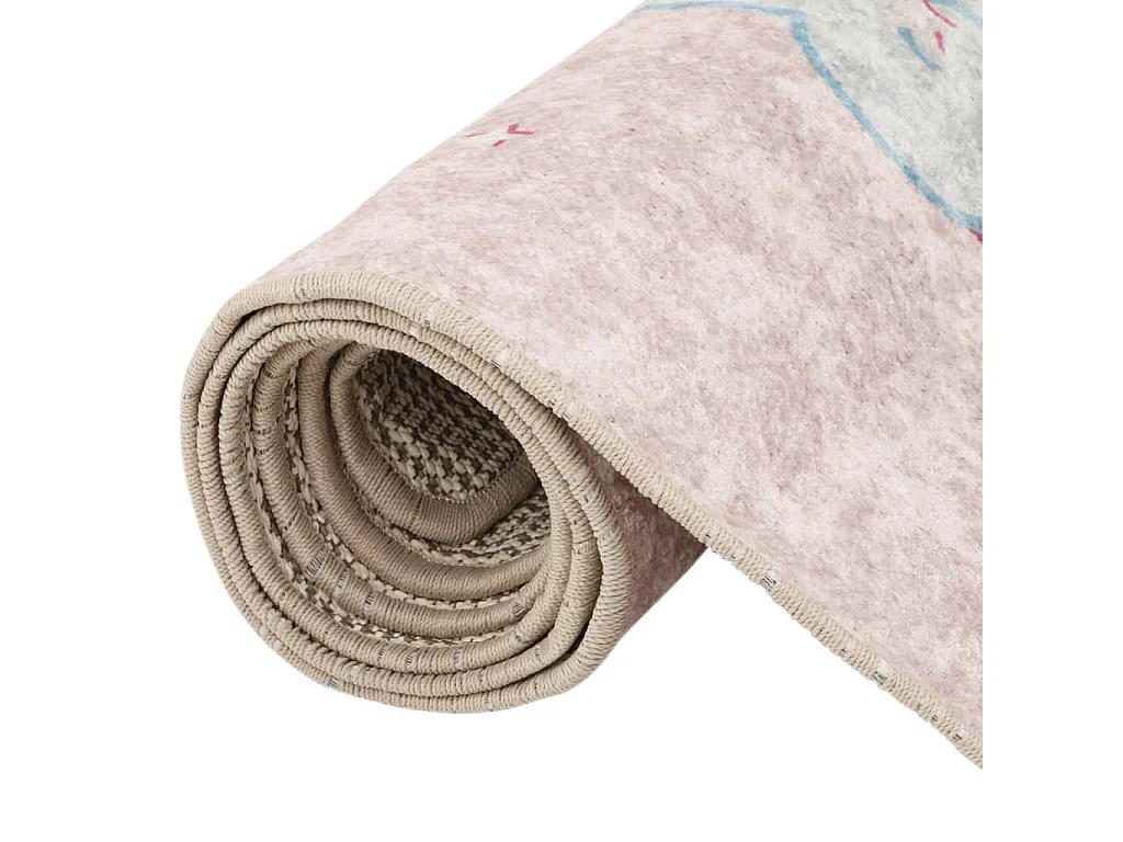 Tapis enfants rose 160x230 cm licorne antidérapant lavable QBH22959