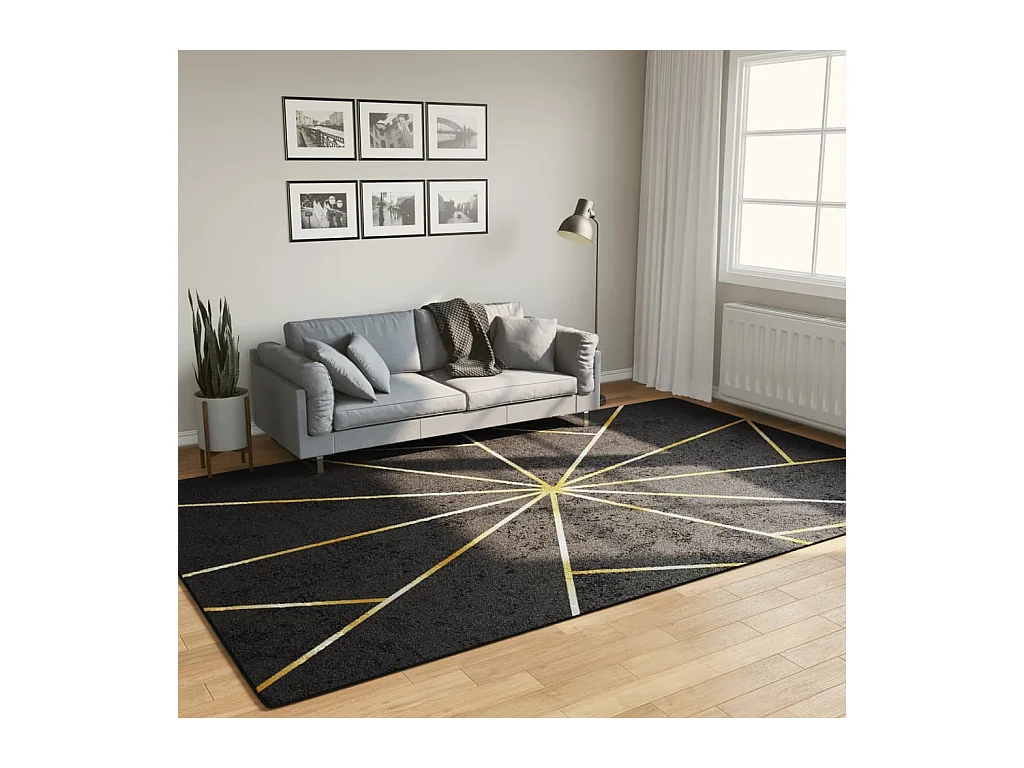Tapis lavable noir et doré 190x300 cm antidérapant QBH99850
