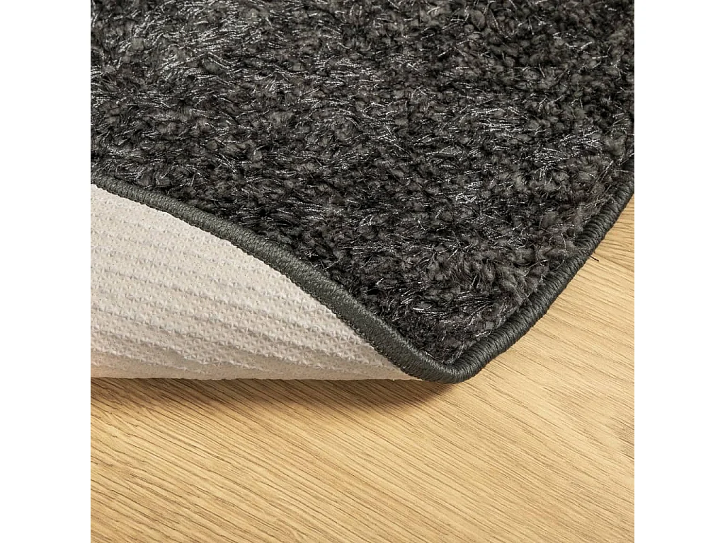 Tapis ISTAN à poils longs aspect brillant anthracite Ø 120 cm QBH71289