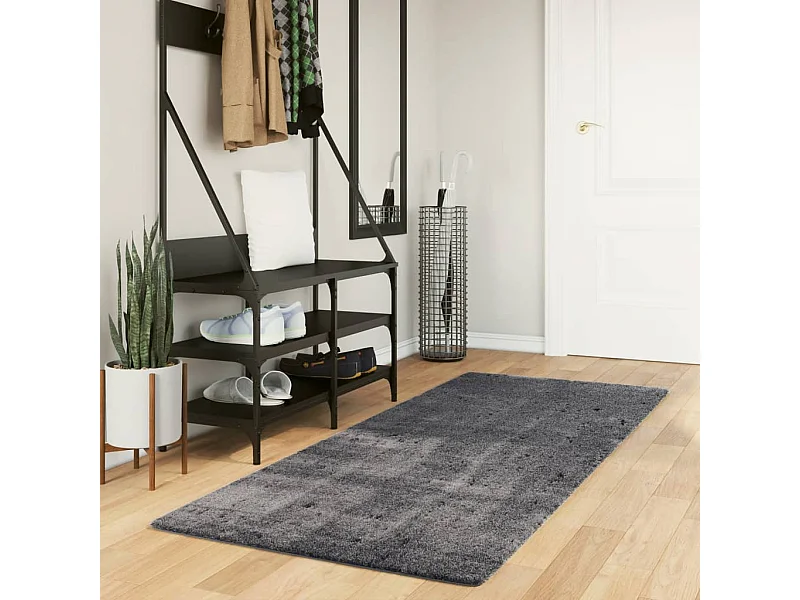 Tapis HUARTE à poils courts doux et lavable anthracite 80x200cm QBH42571