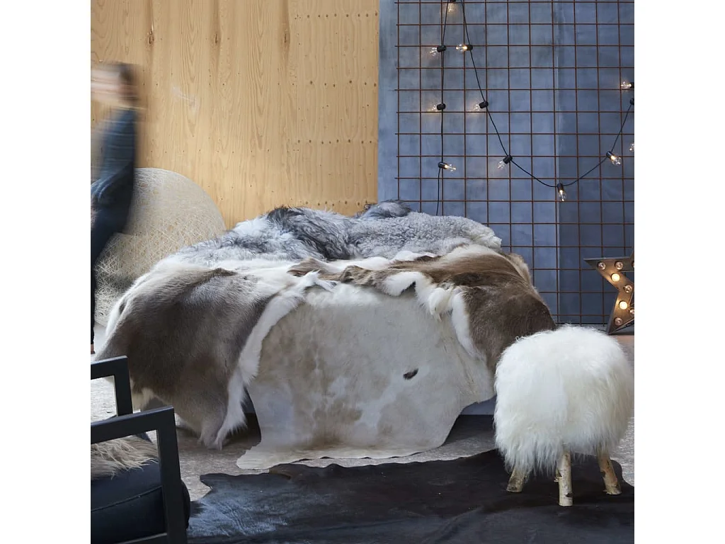 Vloerkleed 150x170 cm echte runderhuid bruin en wit NL431297