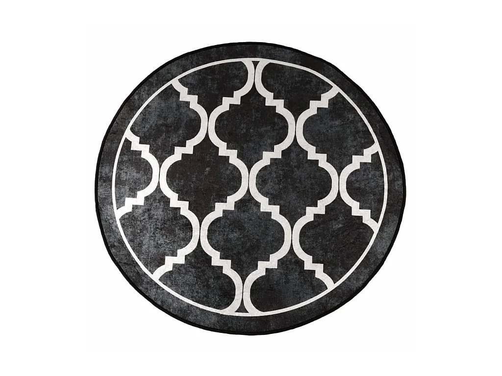 Vloerkleed wasbaar anti-slip Ø 120 cm zwart en wit NL127126