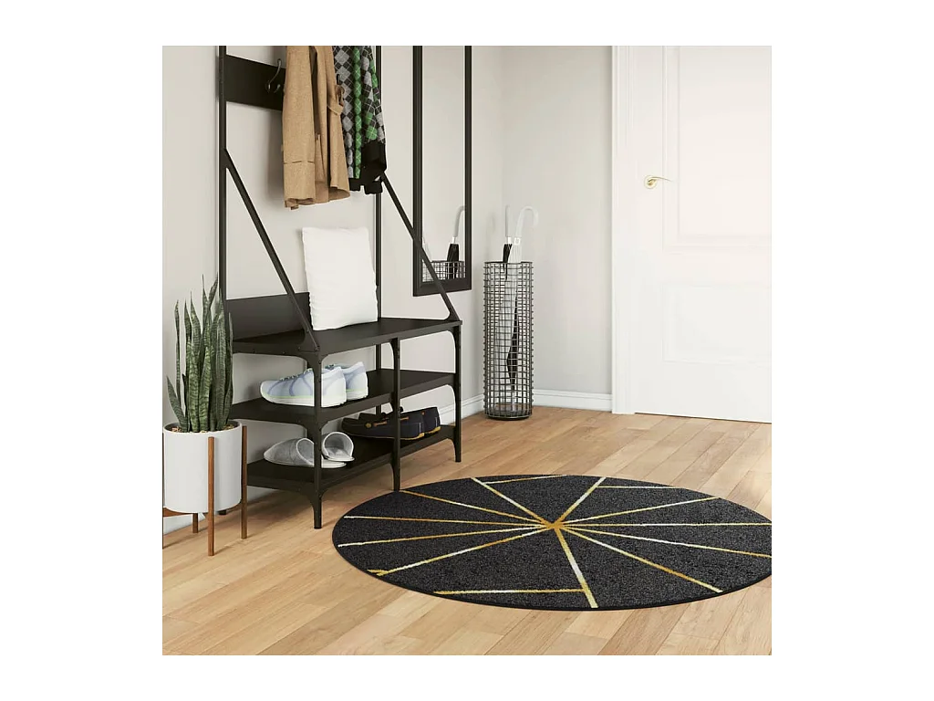 Tapis lavable noir et doré Ø 120 cm antidérapant QBH80551