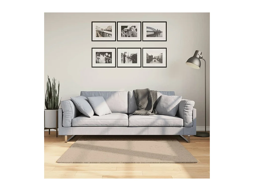 Tapis HUARTE à poils courts doux et lavable sable 120x120 cm QBH36164
