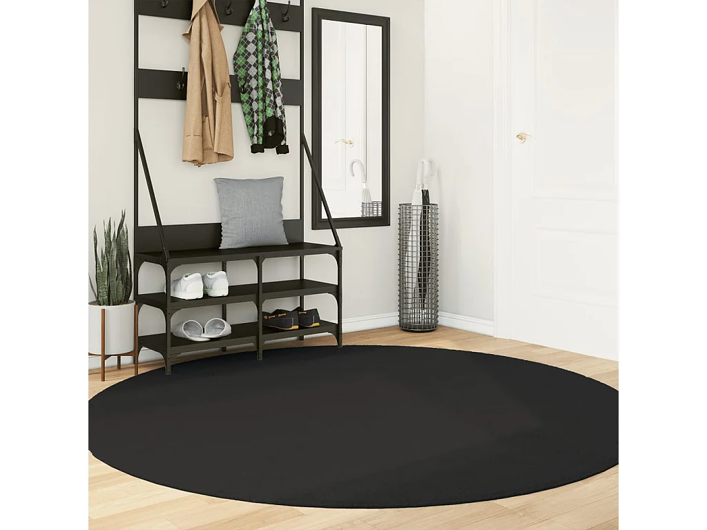 Tapis HUARTE à poils courts doux et lavable noir Ø 200 cm QBH19607