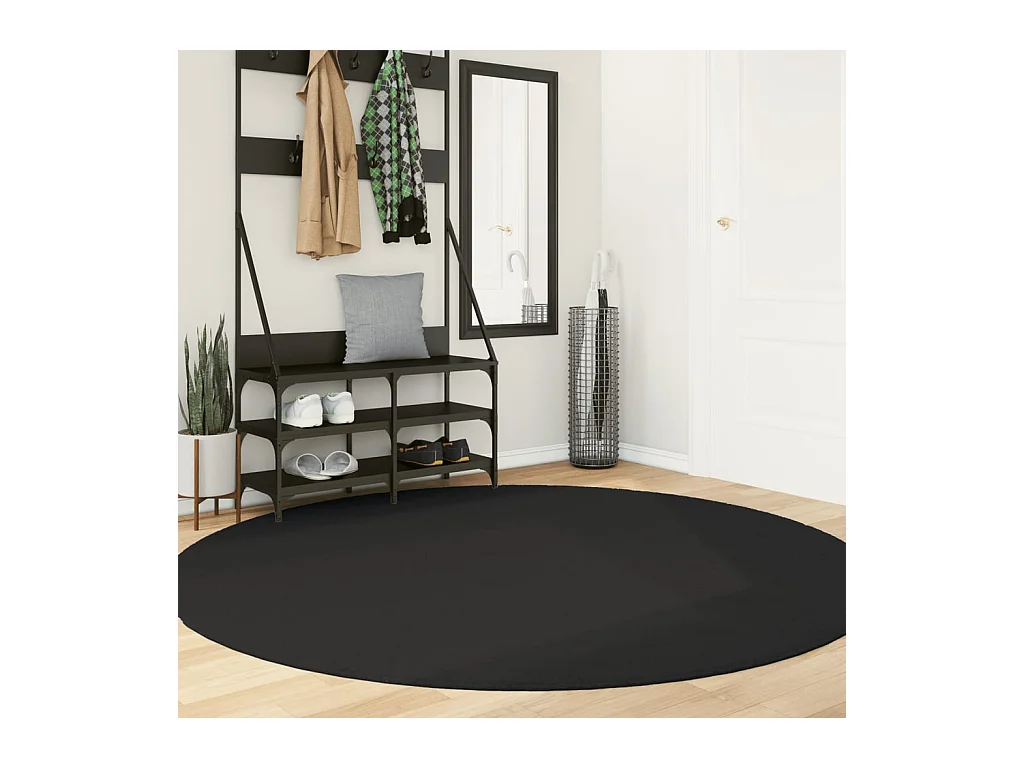Tapis HUARTE à poils courts doux et lavable noir Ø 200 cm QBH19607