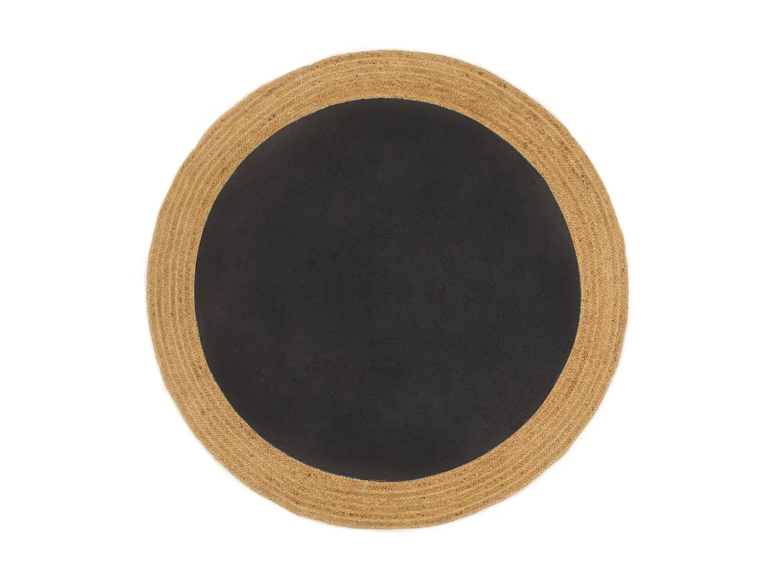 Tapis tressé Noir et naturel 90 cm Jute et coton Rond QBH75448
